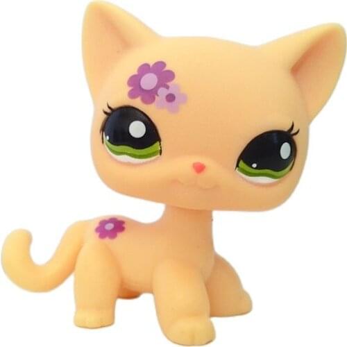 LPS CAT pet shop cute toys Original Short Hair Cat #1962 Lovely toys Collection Yellow Kitty Green Eyes Xmas Kids Gift