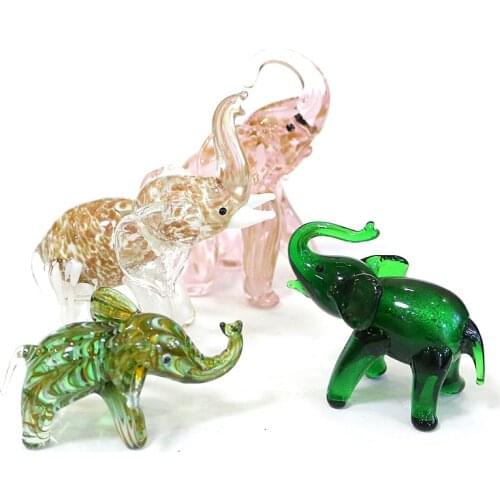 Murano Glass Elephant Miniature Figurine Gold Silver Foil Animal Statue Craft Ornaments Home Decor Collection Festival Xmas Gift