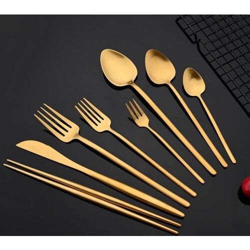 304 Stainless Steel Matte Gold Cutlery Set Dinnerware Dinner Knife Spoon Fork Chopsticks Dessert Tea Spoon Tableware Flatware