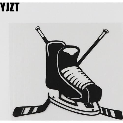 YJZT 12.6CMX10.6CM Ice Hockey Blades Sport Decal Vinyl Car Sticker Black/Silver 8A-0883