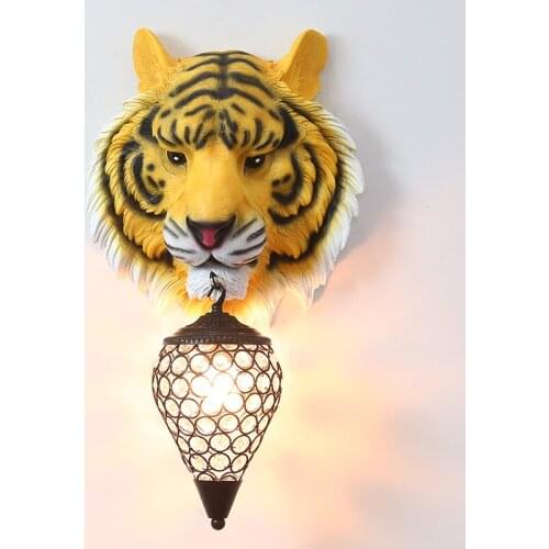 54CM NORDIC RESIN SIMULATION TIGER HEAD WALL LAMP MODERN LED WALL SCONCE HOME LOFT BEDROOM BEDSIDE HOME DECOR WALL LIGHT R3751