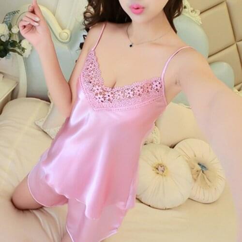 Satin Chiffon Women Pajama Sets Microfiber Polyester Pajamas with Sexy Short Pant Sexy Lingerie Nightwear Underwear Sleepwear