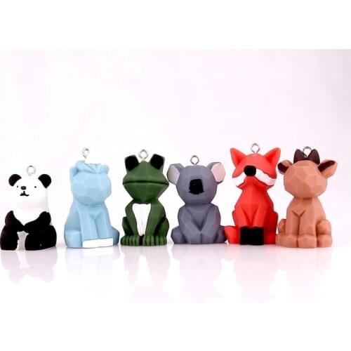 2pcs Cute Cartoon Resin Unicorn Fox Frog Panda Pendant Charms for Women Keychains Ring Chain Charm Child Bag Jewelry Gift