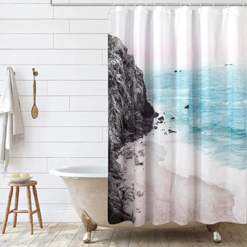 Coastal Beach Printed Bath Curtain Sea Scenery 3D Shower Curtains washable Waterproof Home Bathroom accessories modern style