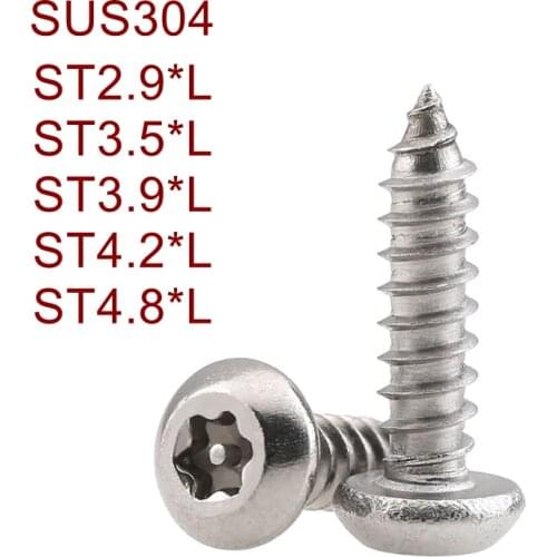 Stainless Steel Torx round head self tapping screw with pillar ST2.9 3.5 3.9 4.2 4.8 SUS304 Six-Lobe head self tapping screw