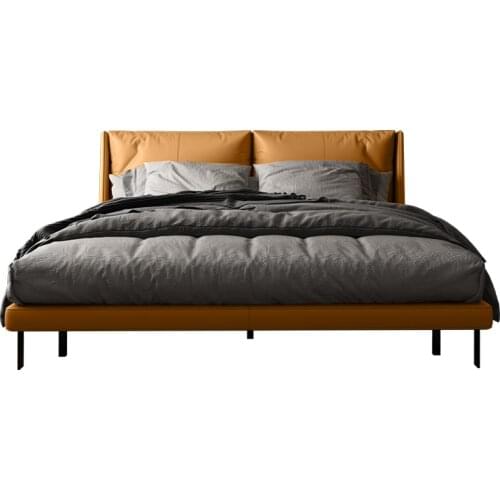 Light Orange color home hotel comfortable beds bedroom furniture queen bed frame