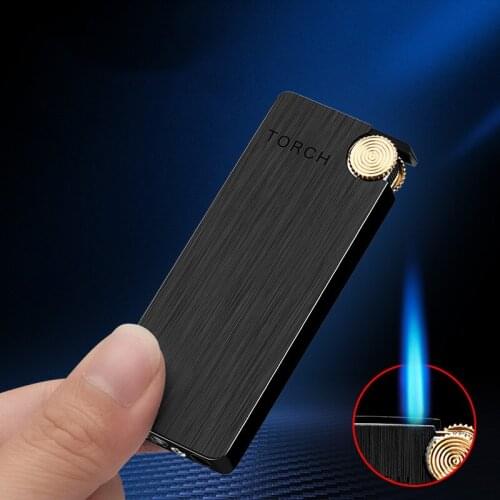 2021 Ultra-thin Windproof Gas Lighter Butane Turbo Jet Lighter Metal Grinding wheel Cigar Cigarettes Lighter Gadgets For Men