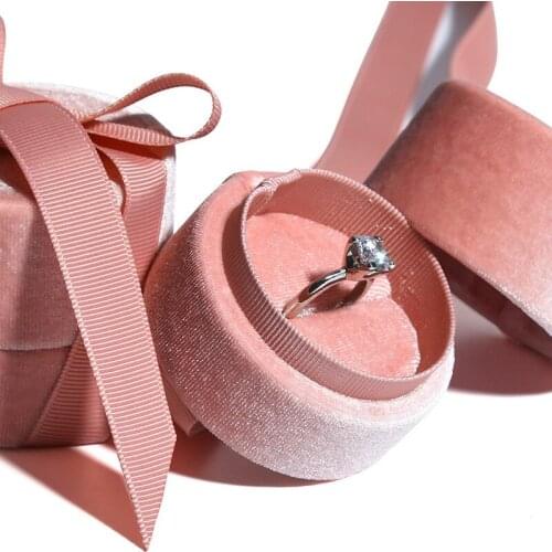 Delicate Handmade vintage velvet pendant necklace boxes gift box pink ribbon storage ring boxes jewelry packaging high-quality