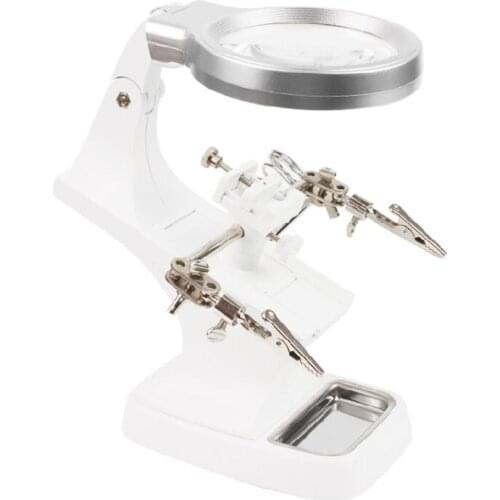 Rotating Hand Soldering Stand Welding Tool With Magnifying Glass LED Light Alligator Clip Holder Clamp Multifunction For Repair