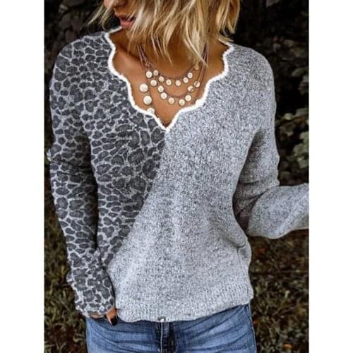 Womens Sweaters Elegant Printed Tops 2021 Autumn Winter Vintage Pullovers Tops V Neck Ladies Casual Long Sleeve Sweater