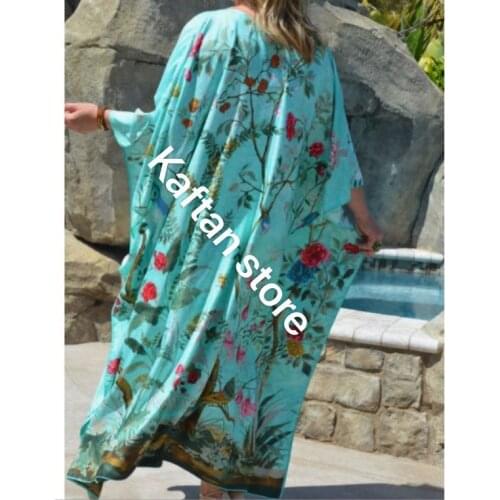Popular الأوروبية الملابس Floral Printed Summer Bohemian lady kaftan dress Batwing Sleeve Dubai Muslim Women Beach Abaya Dress