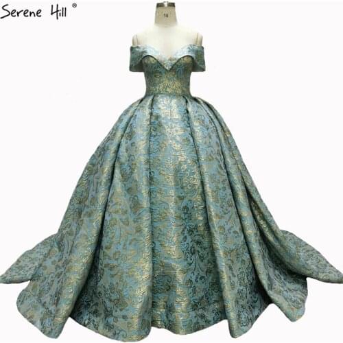 Serene Hill Blue Gold Off Shoulder Dubai Wedding Dress 2020 High-end Luxury Sleeveless Sexy Bridal Gown Custom Made CHA2405