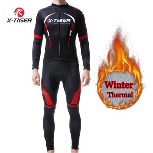 X-TIGER Winter Thermal Fleece Mens Pro Cycling Jersey Set Bicycle Suit Long Sleeves Outdoor Sportswear Climbing Riding Clothing