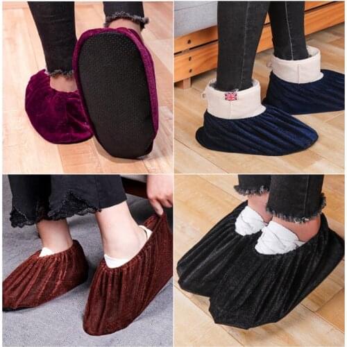 1Pair reusable Portable Reusable Shoe Covers Dustproof Non-slip Dhoe Cove Washable Elasticity Dustproof Flannel Overshoes