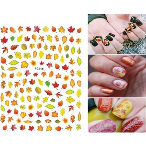 10PCS Female Nails Autumn Leaves Maple Leaf Pattern Nail Slider Small Animal Sticker Deer Little Fox Decal