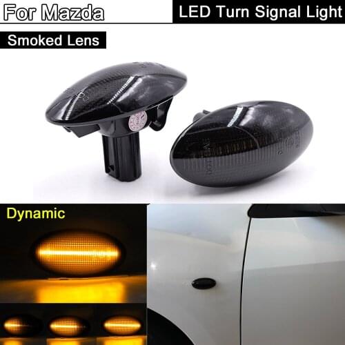 2Pcs Smoked Lens LED Side Marker Light Dynamic Amber Turn Signal Lamp For Mazda 2 Mazda 3 Mazda 5 Mazda 6 BT-50 MPV II