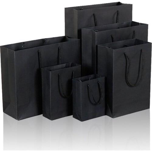 200pcs/Lot 10 Size Black Paper Gift Bag With Handle Wedding Birthday Party Gift Christmas New Year Shopping Package Bags