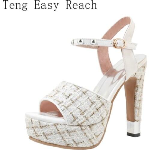 2021 Plaid Checked Open Toe Super High Heels Woman Summer Shoes Big Size 43 45 Platform Sexy Women Sandals