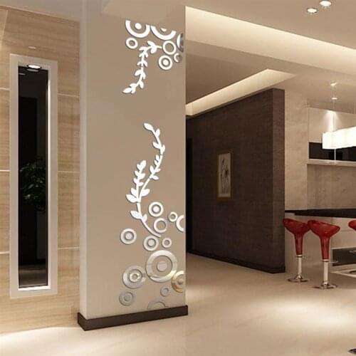 3D Adhesive Circle Acrylic Mirror Flower Wall Sticker Home Room Decor Creative Flower Rattan Mirror Wall Sticker