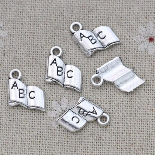 40PCS Antique Silver Plated ABC Book Charm Pendants for Jewelry Making Bracelet DIY Accessories 15mm
