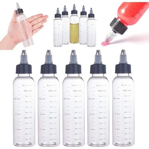 5Pcs 30ml/60ml/100ml/120ml/250ml Transparent Plastic Dispensing Bottles With Twist Cap Graduated Measurement Tattoo Ink Bottles