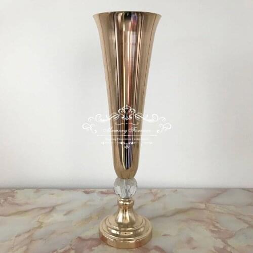 53cm Tall Wedding Decor Marriage Centerpiece Gold Trumpet Vase Artificial Flower Arrangement Silver Floral Vase Table Decoration