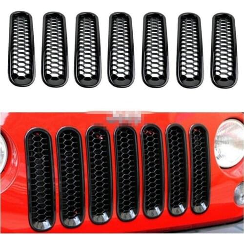 For Jeep Wrangler JK Accessories Black Front Grill Mesh Grille Insert For Jeep Wrangler Rubicon Sahara Jk Parts 2007-2017 7PC