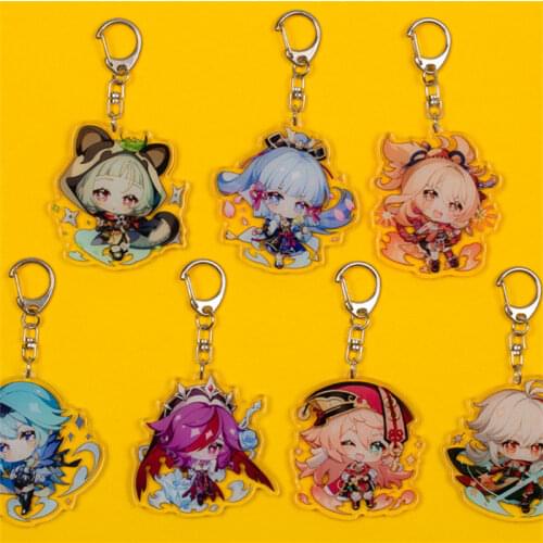 77styles Fashion Anime Genshin Impact Key Chain Zhongli Diluc Lumine Diluc Ragnvindr Acrylic Cute KeyChains Pendant Keyring