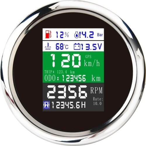 85MM 6-in-1 Multi-Functional GPS Speedometer Tachometer Fuel Level Water Temp Oil Pressure Gauge Voltmeter Alarm