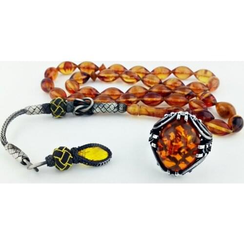 925 sterling Silver Ring and Fire Amber Kombin Model -3