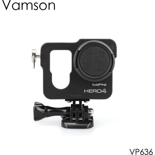 Vamson for Gopro Hero 4 Accessories Aluminum Metal Protective Housing Case CNC Frame + Lens Cap Cover Filter 5 Color VP636