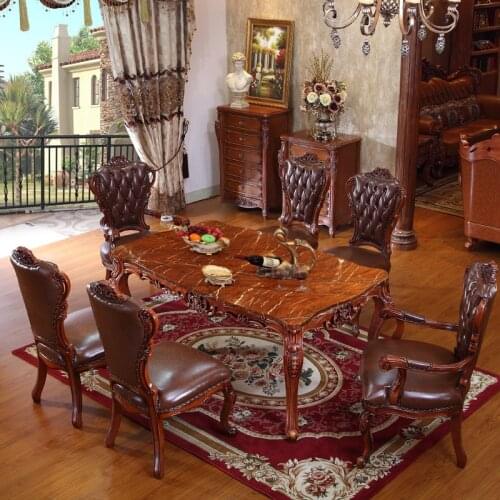American marble table 1.6 meters luxury solid wood carving furniture European style retro dining table