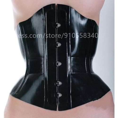 1mm Black Latex Corset Steel Bones Fetish Bustier Waist Trainer Body Shaper Bodysuits
