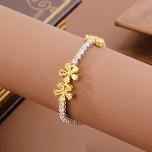 Pure 925 Sterling Silver Yellow Tea Flower Bracelet 3mm High Carbon Diamond Bracelet For Women Girl Friend Gift Wedding Jewelry