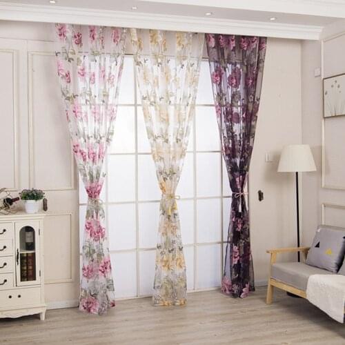 Floral Tulle Curtains for Living Room Bedroom Window Treatment Sheer Curtain Home Decorative Purple Pink Flower Custom Made