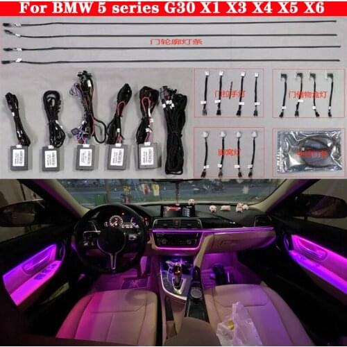 For BMW 5 series G30 G38 X1 X3 X4 X5 X6 G01 E70 E71 Car Inner LED Strip Lamp Bar Ambient Light Bluetooth 64-Color Button Control