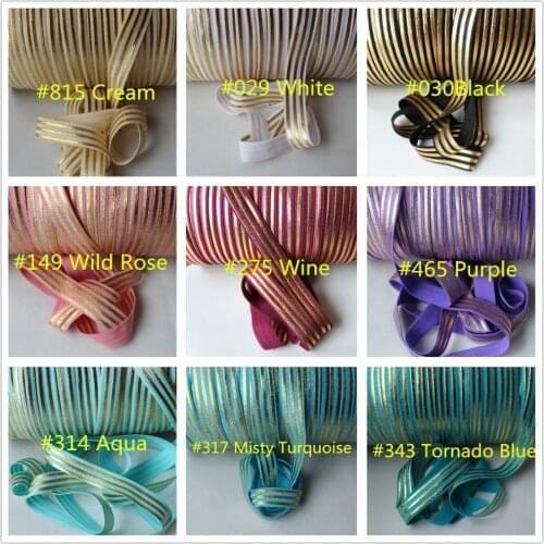Gold foil stripes printed foe 50yards per color foe elastic yard printed fold over elastic wholesale