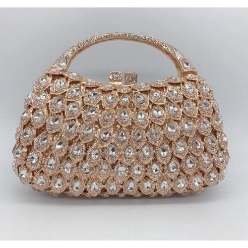 Elegant White Rhinestone Gold Metal Phone Bag New Fashion Women’s Diamond Wedding Bridal Evening Clutches Ladies Chain Handbag