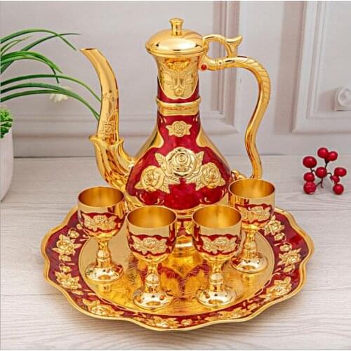 European 6 pcs/set decorative metal wine set whiskey decante bartender set wine decanter moonshine distillerJJ085