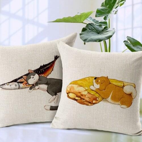Hot Sale Pillow Covers Creative Cat And Dog Life Pattern Hot Sell style45X45CM Linen Pillow Cover\Home Decorative Linen Cushion
