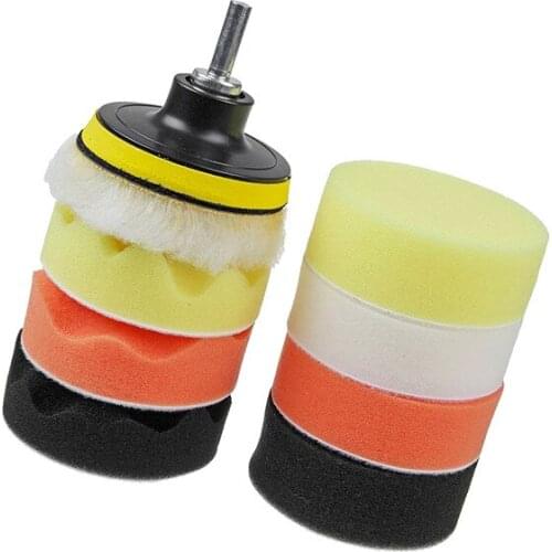 10Pcs/Set Buffing Waxing Sponge Pad Set M10 Thread 3/4/5/6/7 inch Auto Car Polishing Pad Kit+ Drill M10 Adaptor Power Tools