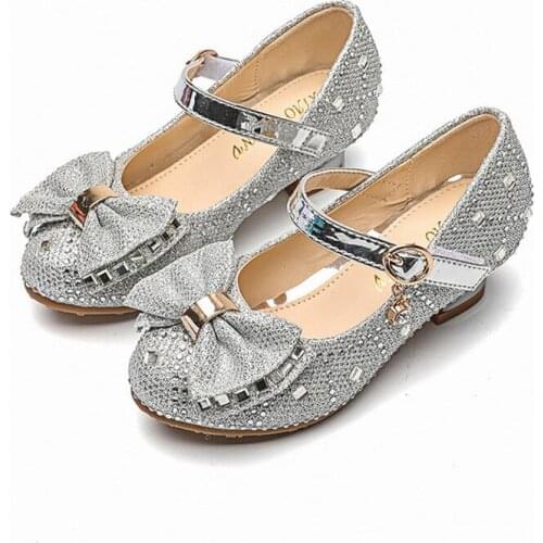 Fashion Girls Leather Shoes Bling Princess Shoes with Low Heel 2021 Spring Summer Children Girls Show Shoe SJD068