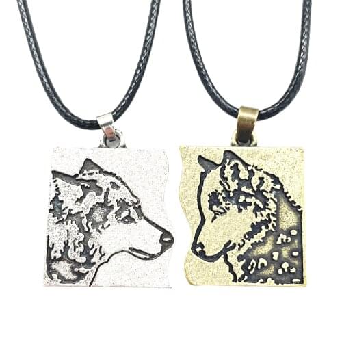 Nostalgia 1 Pair Teen Wolf Amulet Couple Love Viking Jewelry Pendant Necklace BFF Gift For Women Men Friends Jewlery Accessories