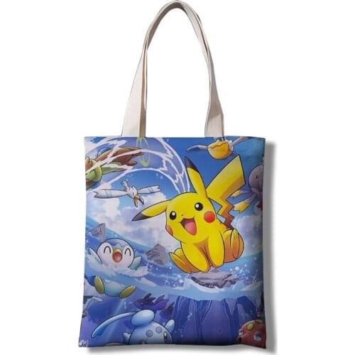 New Pokemon Pikachu Cartoon Printed Handbag Casual High Capacity Eco Reusable Shoppaing Bag Foldable Travel Beach Tote Daily Bag