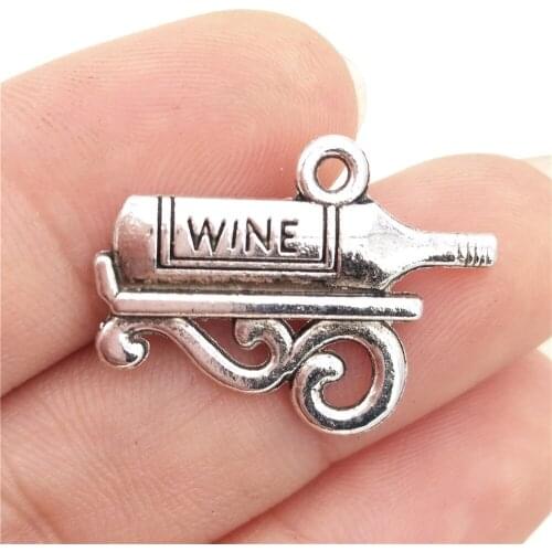 BULK 30 Zinc Alloy Antique Silver Plated Collection Wine Bottle Charms 3D Pendant for DIY Bracelet Accessories 22*17mm 1.8G