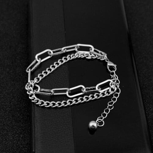 Punk Double Chain Bracelet Bangle Accesorios Mujer Boho Heavy Metal Chunky Lock Bracelets for Women Jewelry