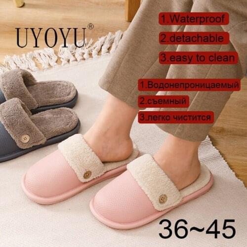 Detachable 35~45 Lovers Winter Warm Slippers Women Indoor Shoes Waterproof Fur Womens Woman Shoes Slippers For Home Pantuflas