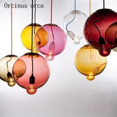 Nordic modern simple color ball glass chandelier restaurant bar creative personality transparent glass lamp free shipping