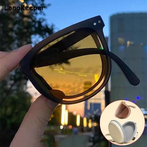 Brand Foldable Polarized Sunglasses Men Vintage Pilot Portable Fold Sun Glasses Female Driving Night Vision Anti-glare Sunglass