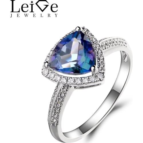 Leige Jewelry Neptune Garden Topaz Ring Wedding Ring Trillion Cut Blue Gemstone 925 Sterling Silver November Birthstone for Her